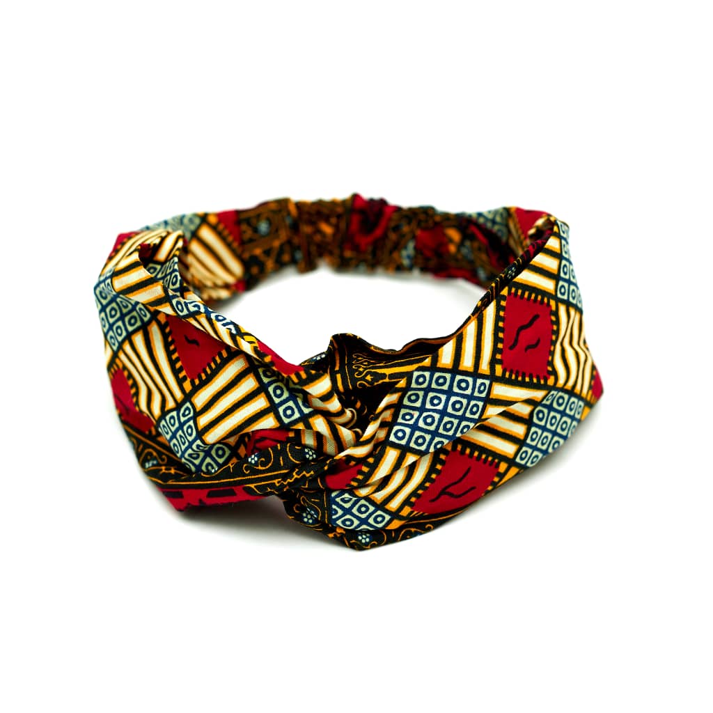 Army Green, Red ,Blue And Yellow Ankara Print Interlock Headband