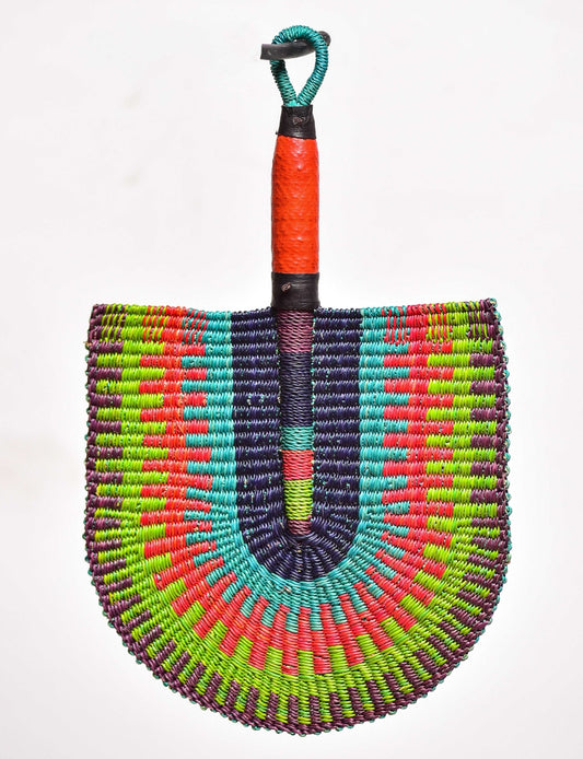 Sonia Straw Woven Handfan(Leather Based Handle)