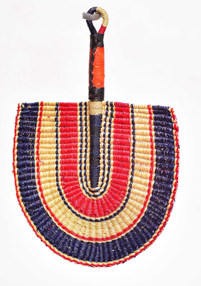 Ronica Straw Woven Handfan(Leather Based Handle)