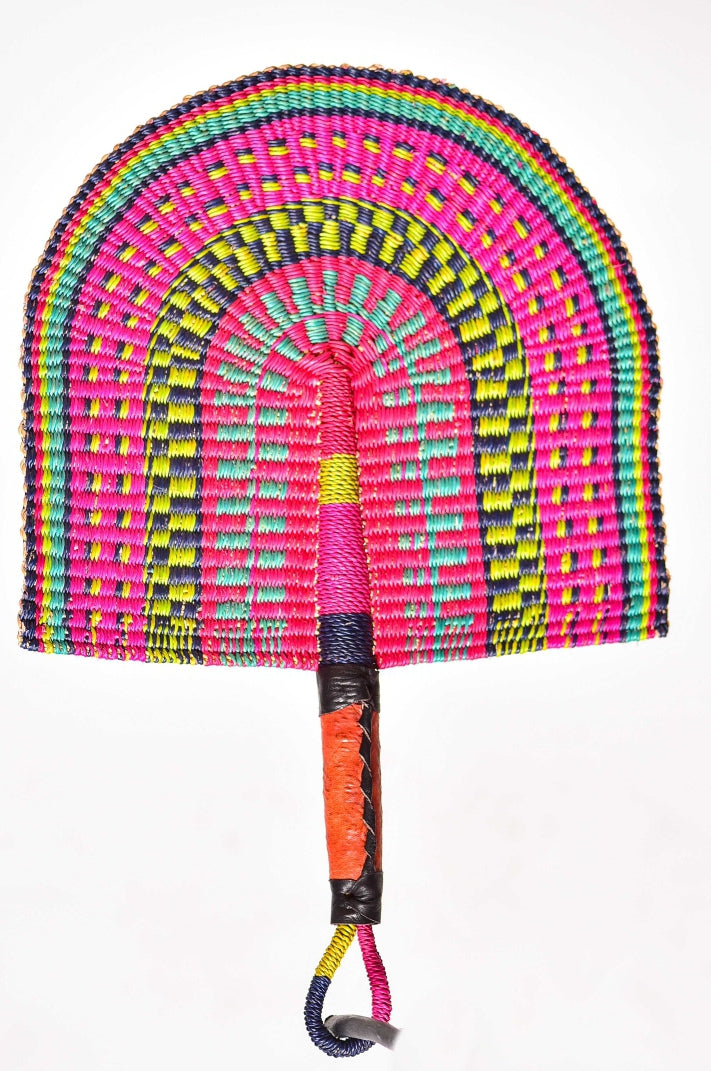 Akiel Straw Woven Handfan(Leather Based Handle)