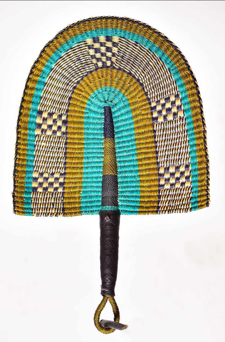 Eric Straw Woven Handfan(Leather Based Handle)