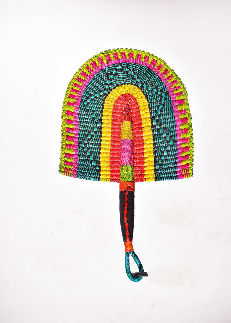 Jaha Straw Woven Handfan(Leather Based Handle)