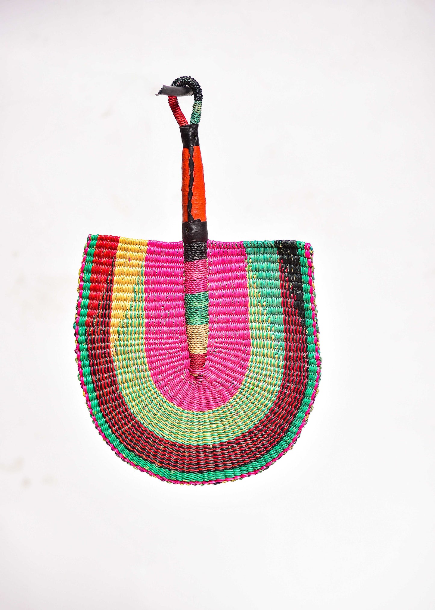 Elgin Straw Woven Handfan(Leather Based Handle)