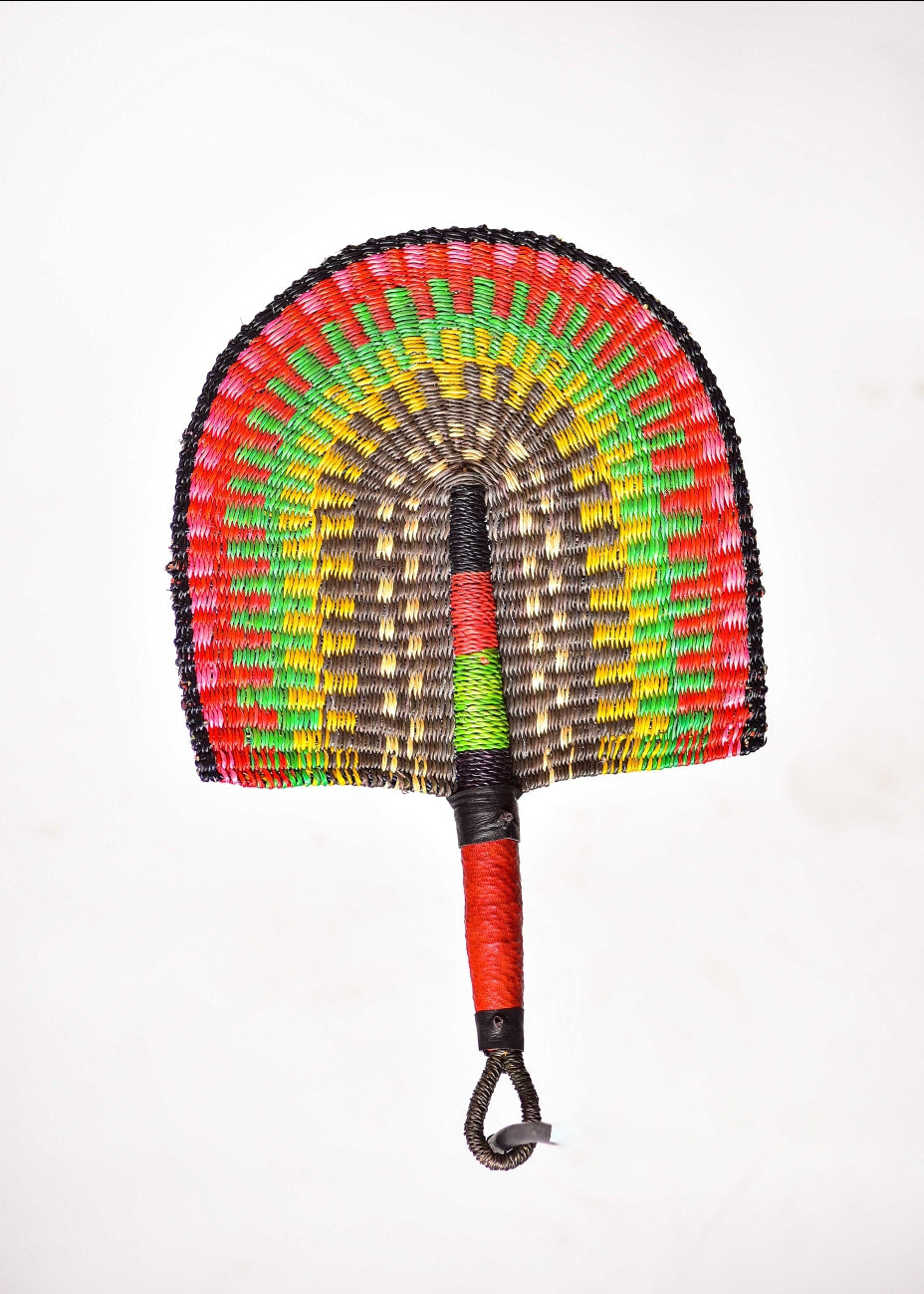 Glenmore Straw Woven Handfan(Leather Based Handle)