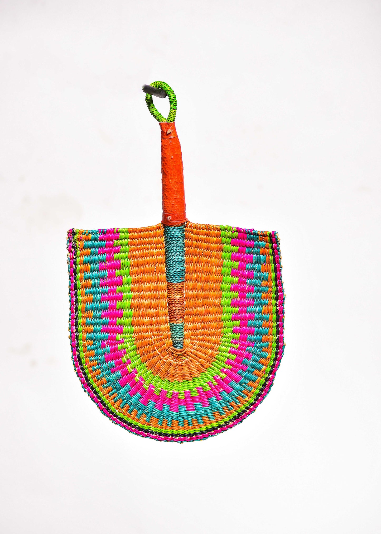 Kenise Straw Woven Handfan(Leather Based Handle)