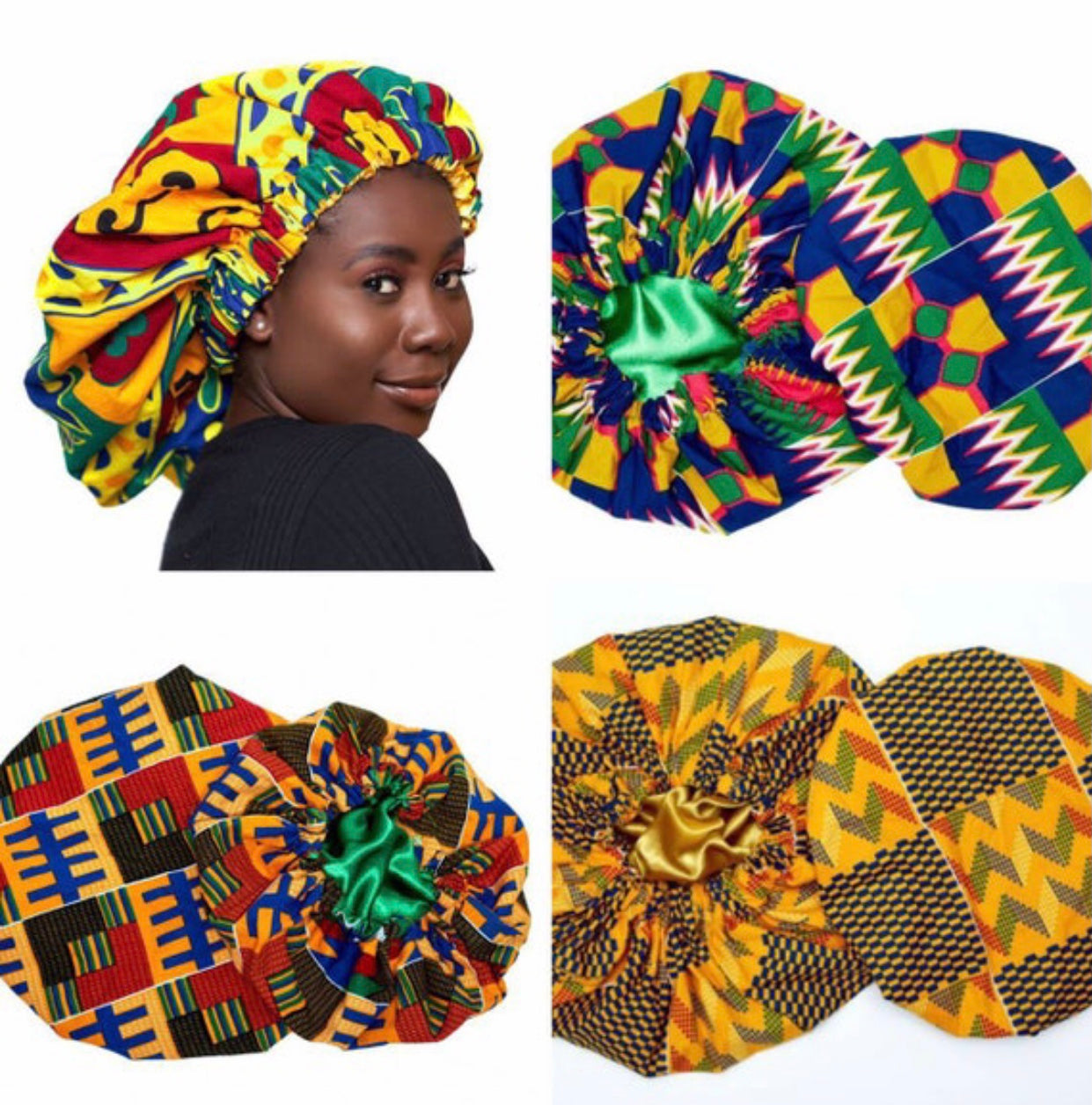 Wholesale (Bulk) Ankara/Kente And Bogolan Regular Silk Lined Bonnets