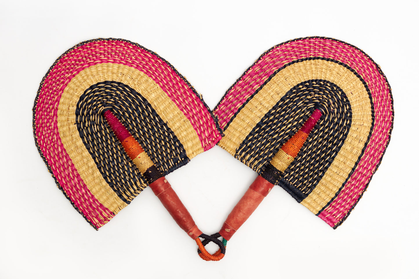 Banabas Straw Woven Handfan(Leather Based Handle)