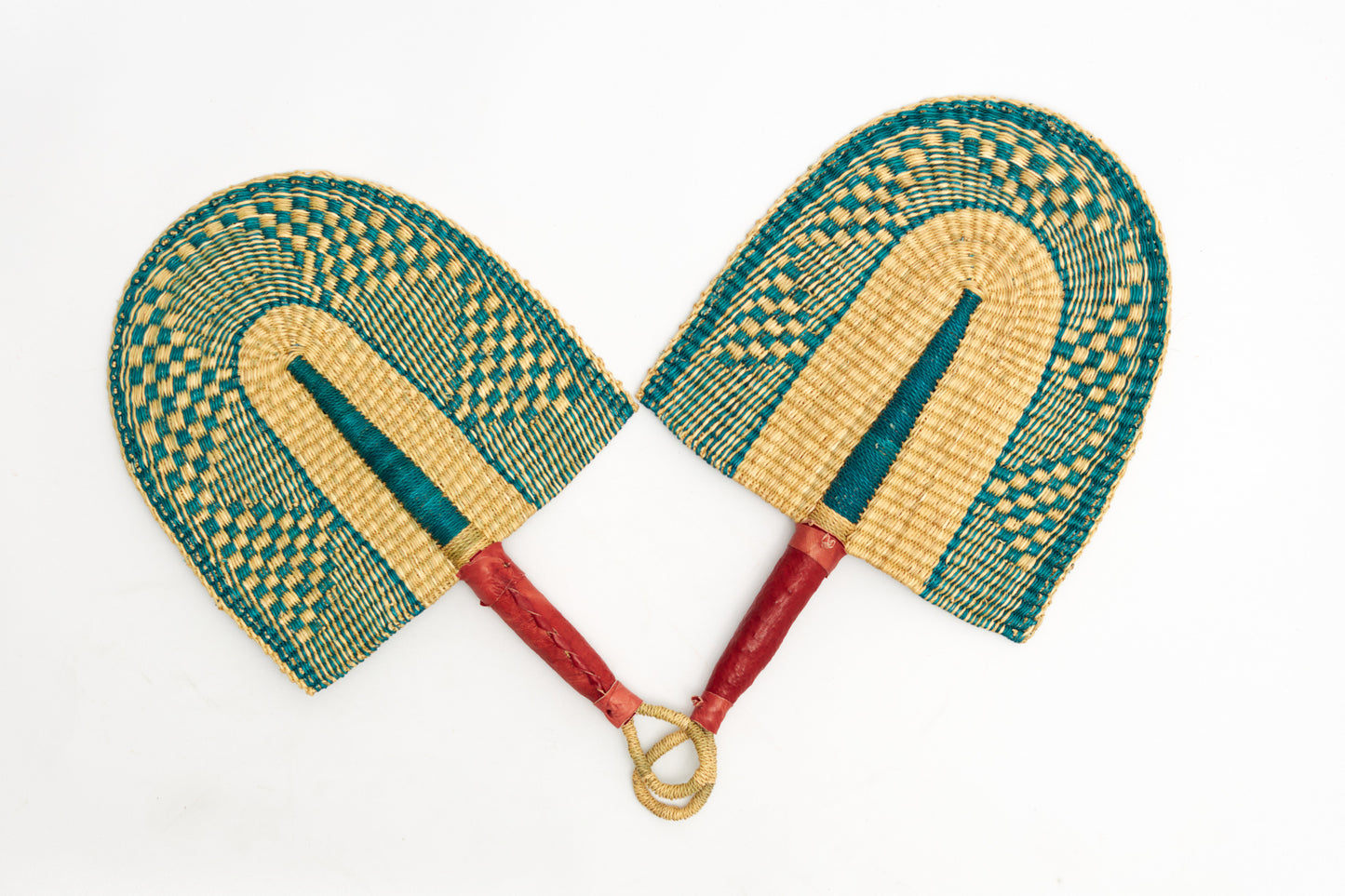 Lucas Straw Woven Handfan(Leather Based Handle)