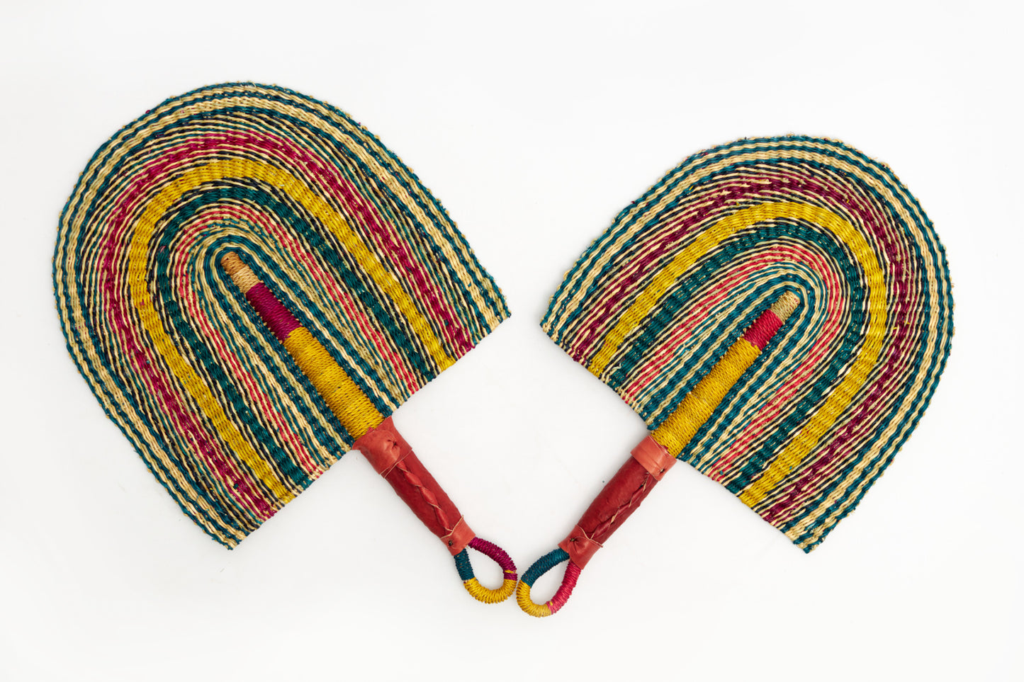 Jacky Straw Woven Handfan(Leather Based Handle)