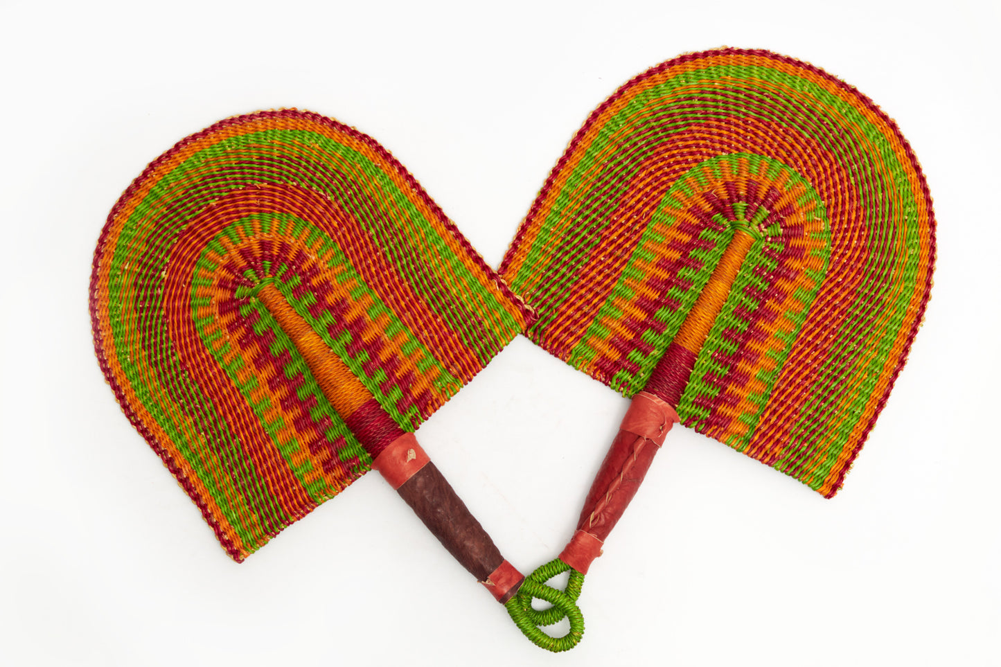 Mali Straw Woven Handfan(Leather Based Handle)