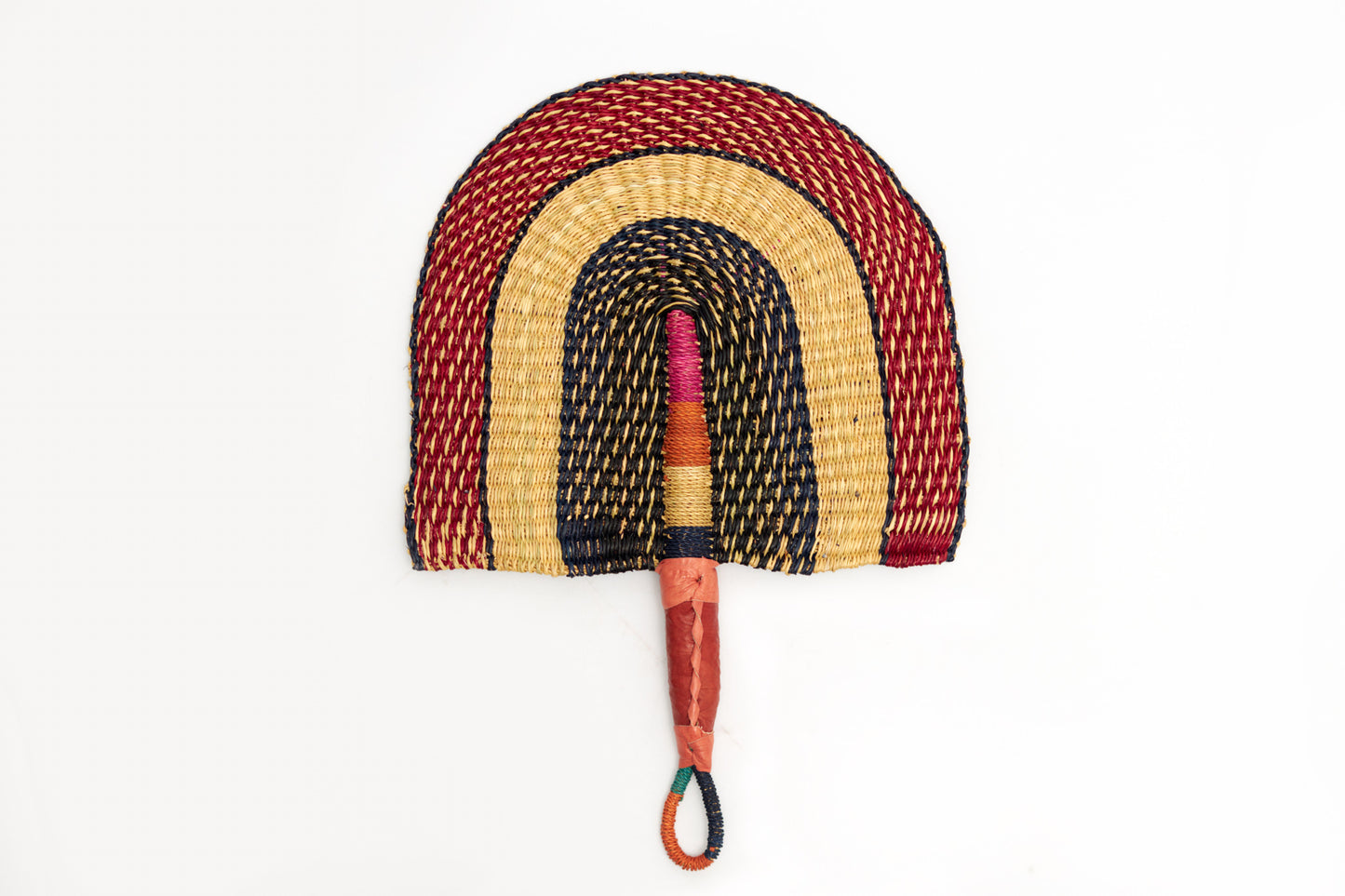 Babby Straw Woven Handfan(Leather Based Handle)