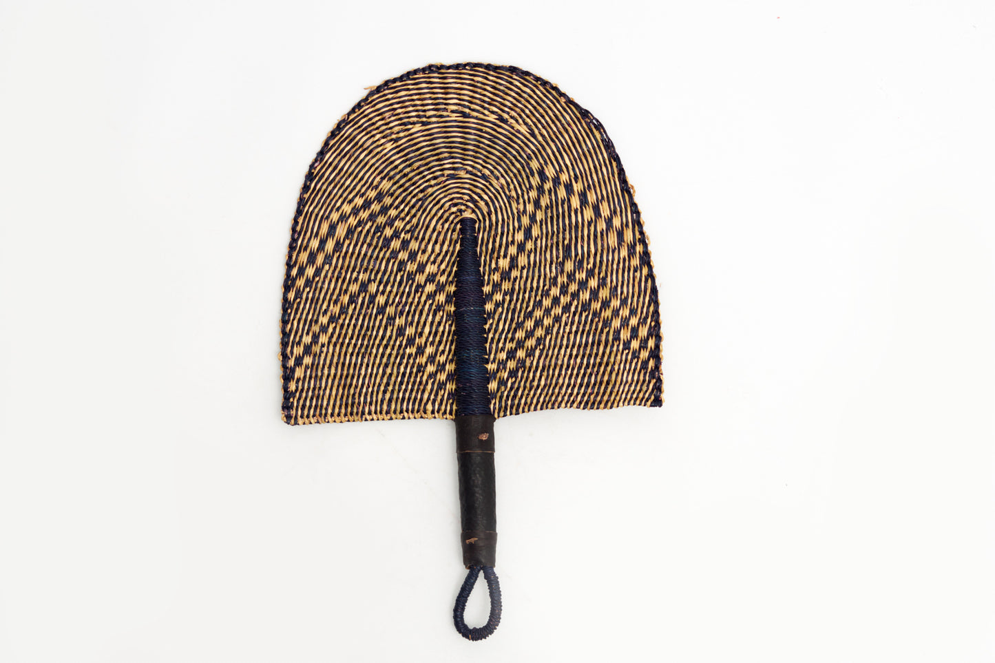 Blackie Straw Woven Handfan(Leather Based Handle)