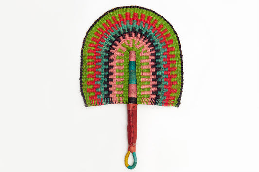 Dorcas Straw Woven Handfan(Leather Based Handle)