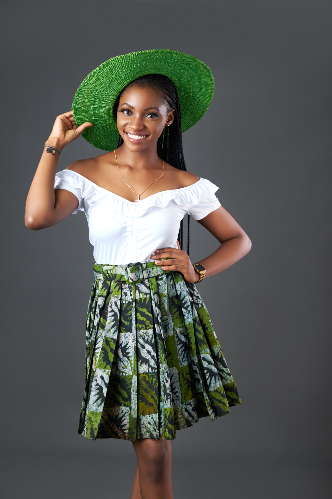 Adorable Pleated Batik Skirt With Belt