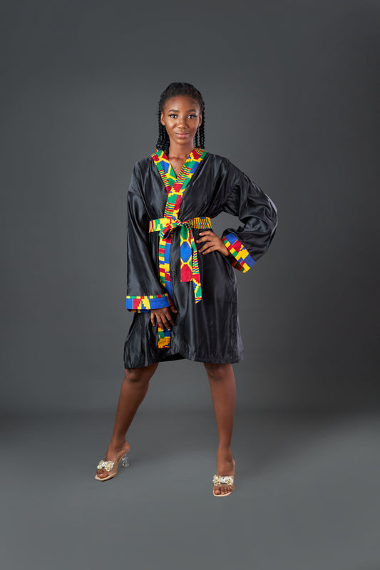 Blackish Silk Kimono Robe