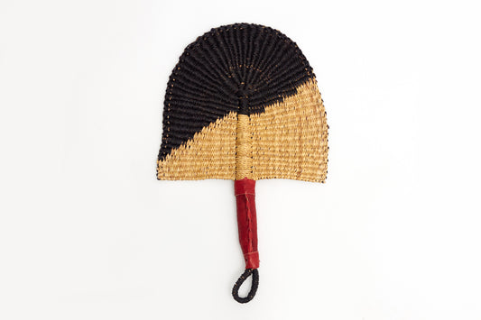 Nabila Straw Woven Handfan(Leather Based Handle)