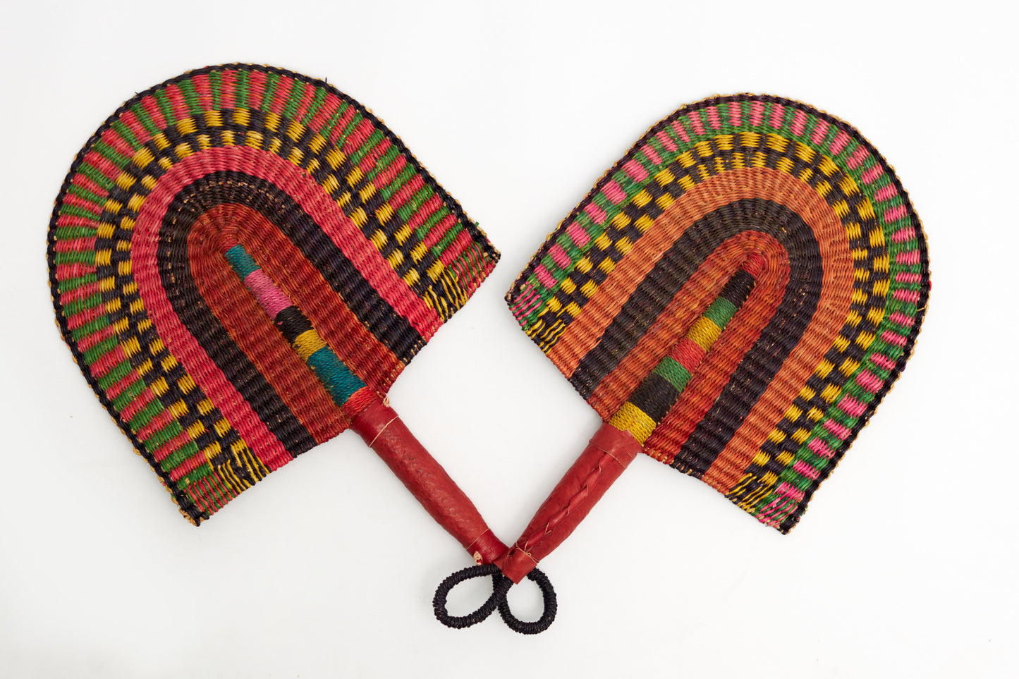 Esther Straw Woven Handfan(Leather Based Handle)