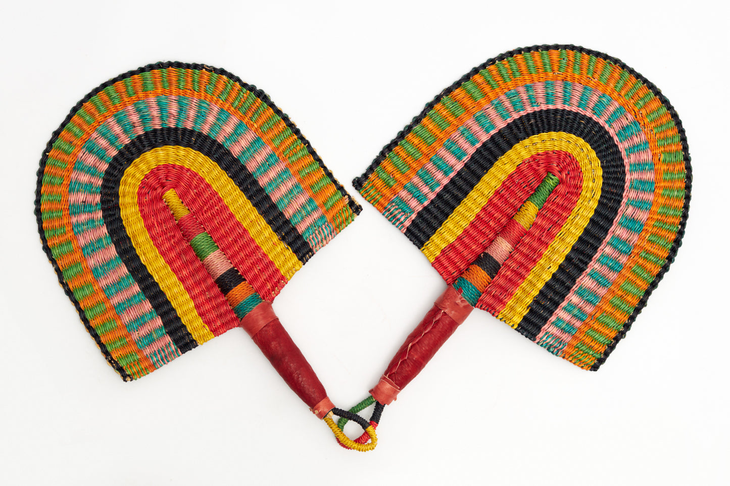 Burkina Straw Woven Handfan(Leather Based Handle)