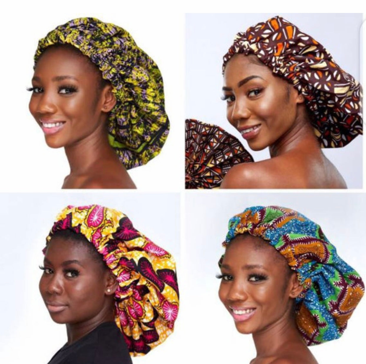 Wholesale (Bulk) Ankara/Kente And Bogolan Regular Silk Lined Bonnets