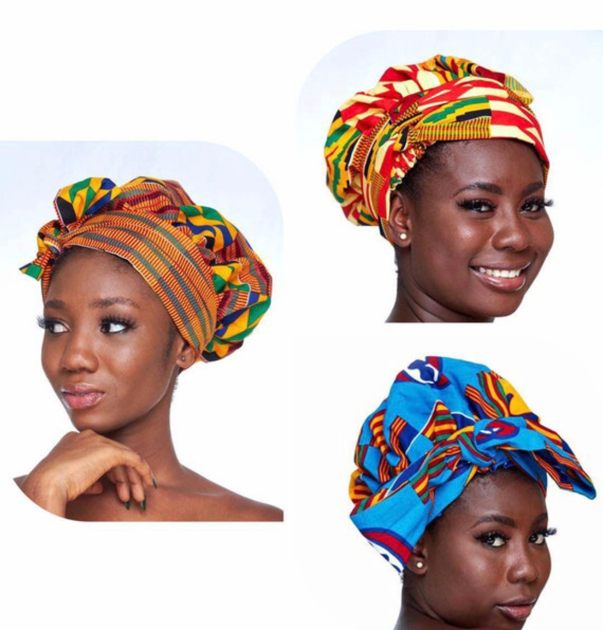 Wholesale (Bulk) Ankara/ Bogolan And Kente Silk Lined Bonnet With Band