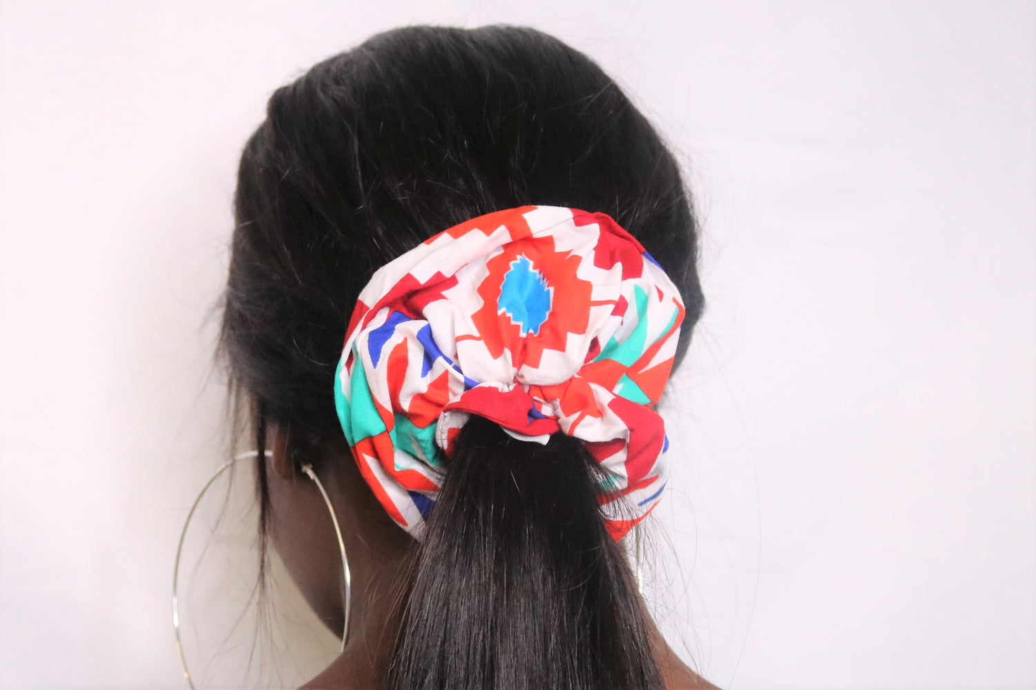 Orange, Blue, White And Lemon Green Scrunchie