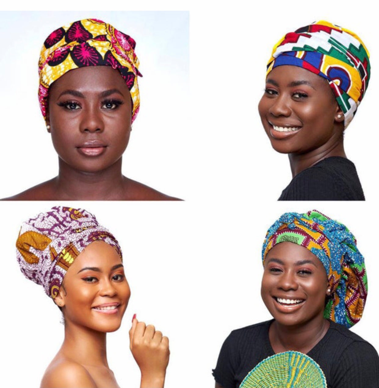 Wholesale (Bulk) Ankara/ Bogolan And Kente Silk Lined Bonnet With Band