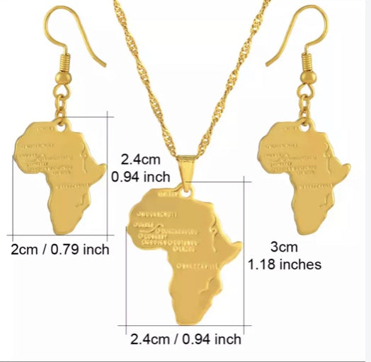 Africa Map Jewelry set Pendant Necklaces Earrings Gold Color
