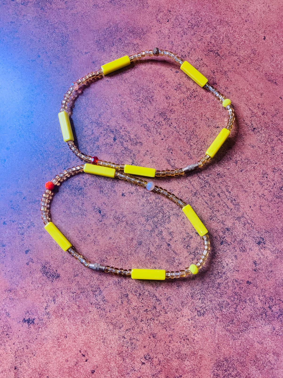 9 Inches Rose Gold glass beads with yellow bar removable screw Anklet