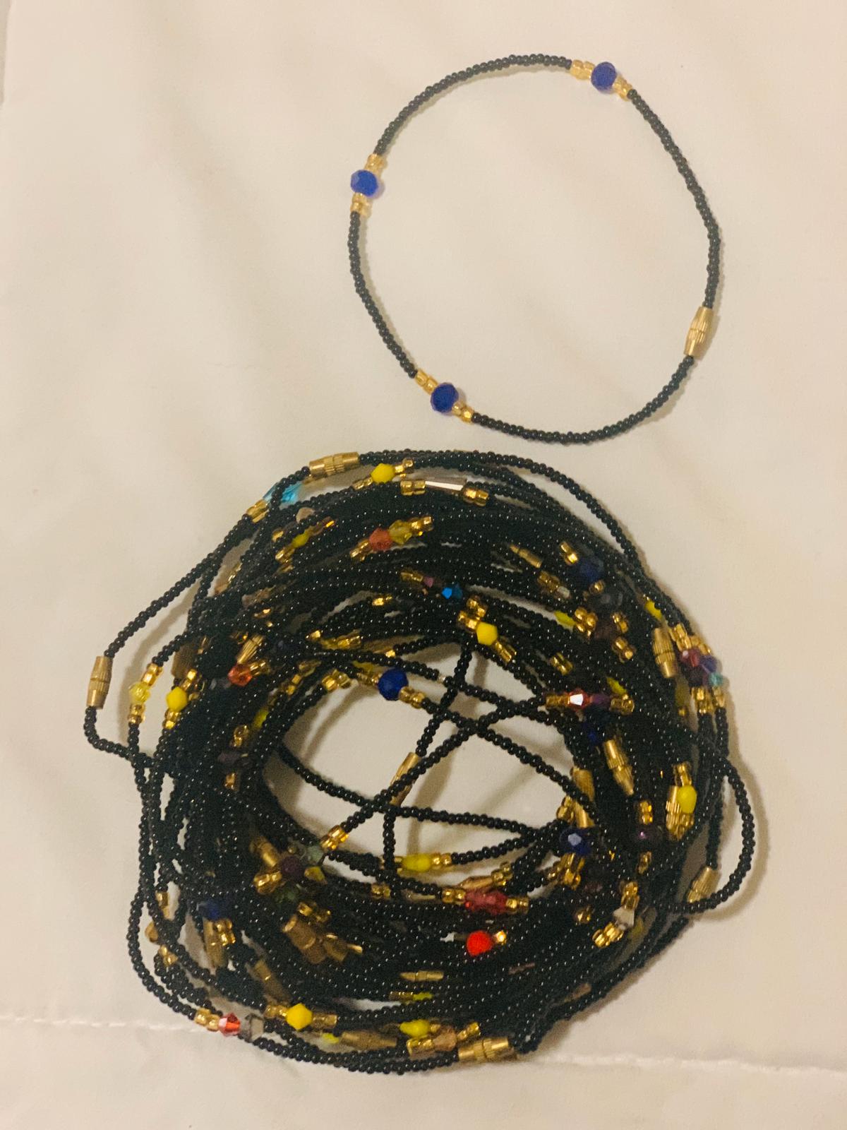 9 Inches Black and Gold Glass Beads With Yellow And Red Removable Screw Anklet