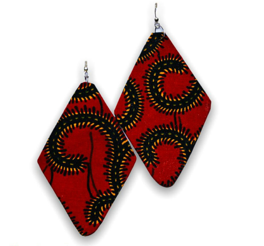Light weight dangling Ankara Print Earrings,classy and sexy Black,gold, and red blend of colours