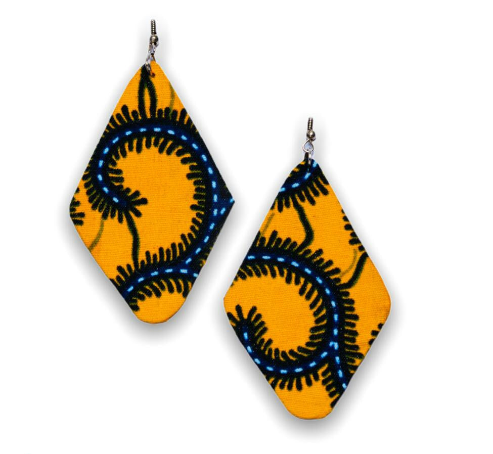 Light weight dangling Ankara Print Earrings,classy and sexy yellow,white and black  blend of colours