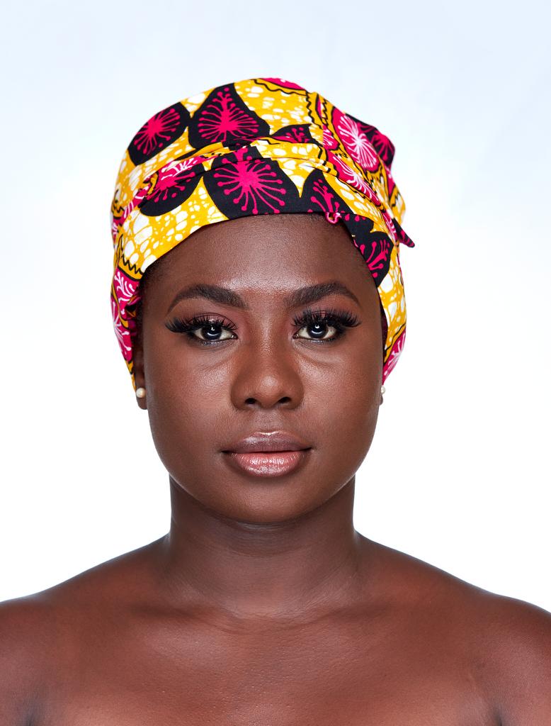 Ankara Wax Print Made of Gold, Pink and Black Blended Beautiful Colours And Pattern, Hand Made Elastic Silklined Bonnet With Band