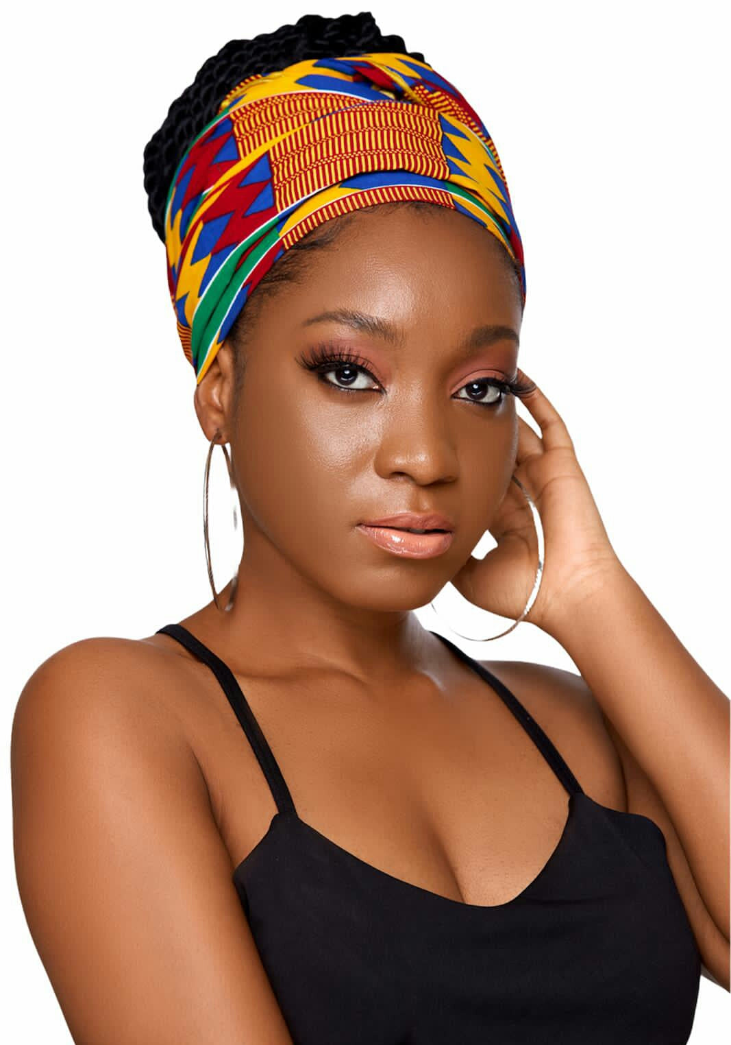 Ghanaian Print Kente High Quality Cotton Wax,made of Red, Blue, Yellow And Green Colourful Adinkira Symbols Detachable Silklined Headwrap
