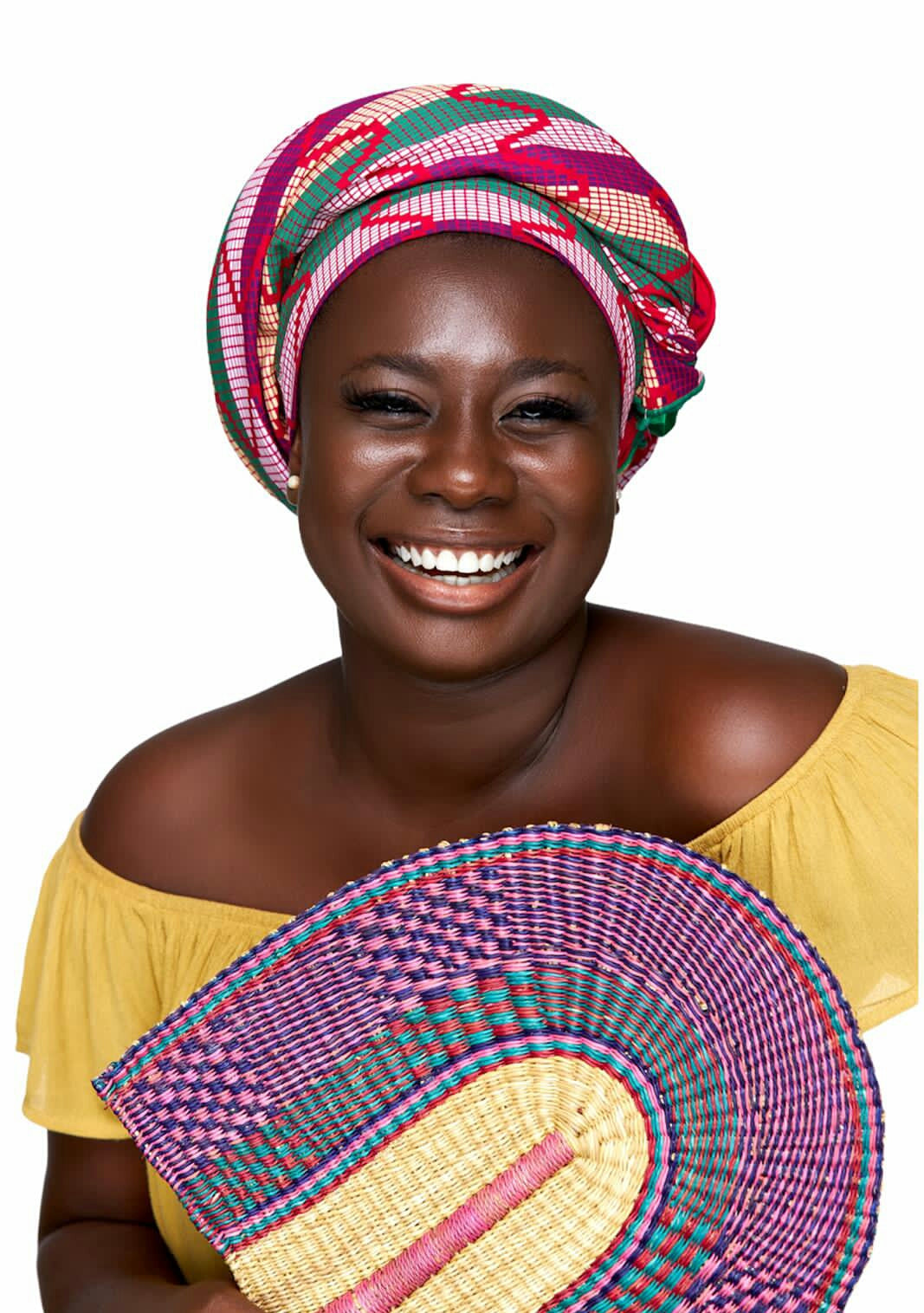 Ghanaian High Quality Cotton Made Kente,Pink, White, Green,Gold Coloured Detachable Silklined Headwrap