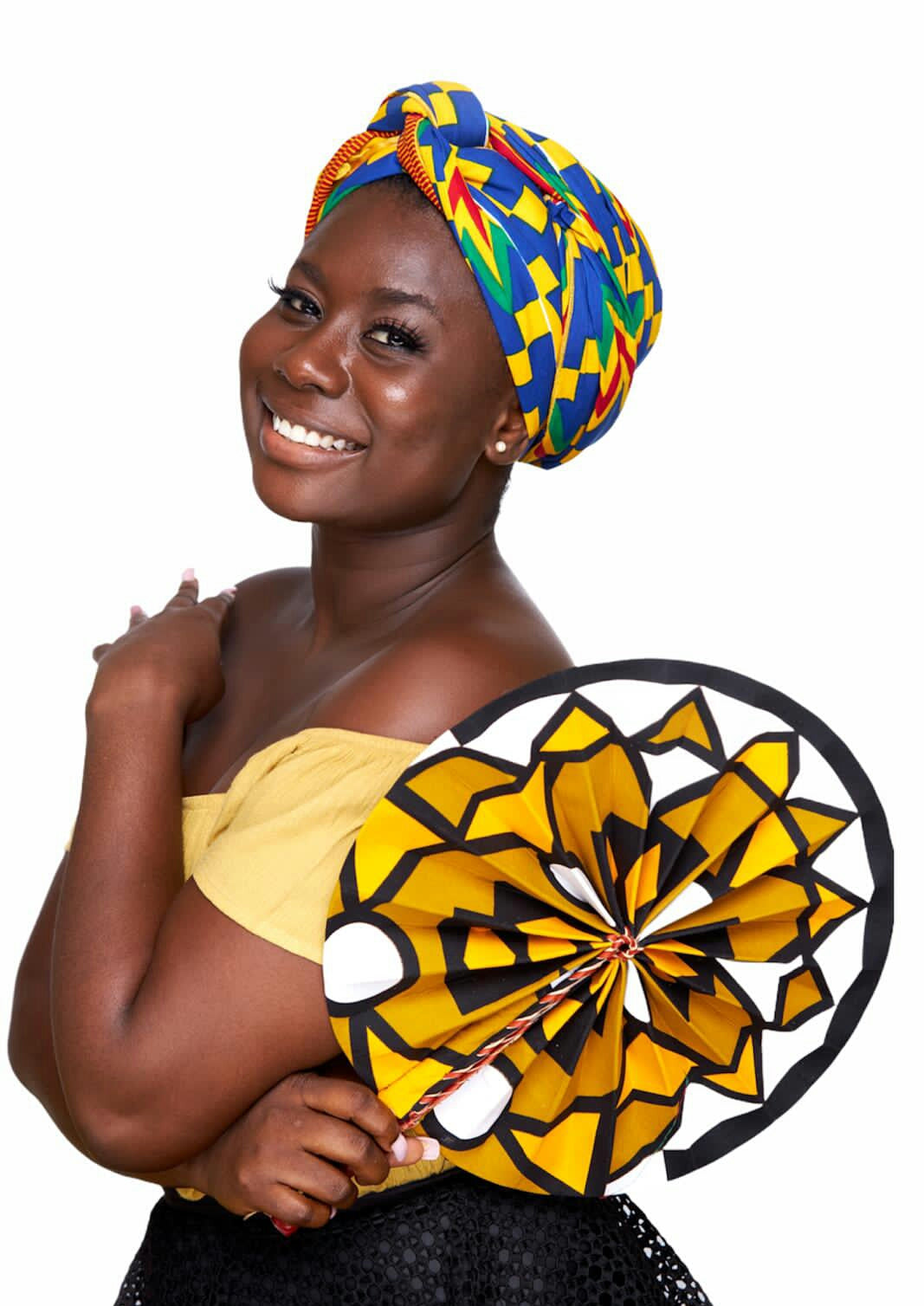 Ghanaian Kente High Quality Made,Red, Yellow,GreenAnd Blue Coloured Detachable Silklined Headwrap