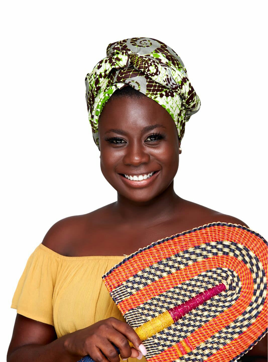 High Quality Bogolan Print made of Green, brown,ash white Beautiful Designed colours Detachable Silklined Headwrap