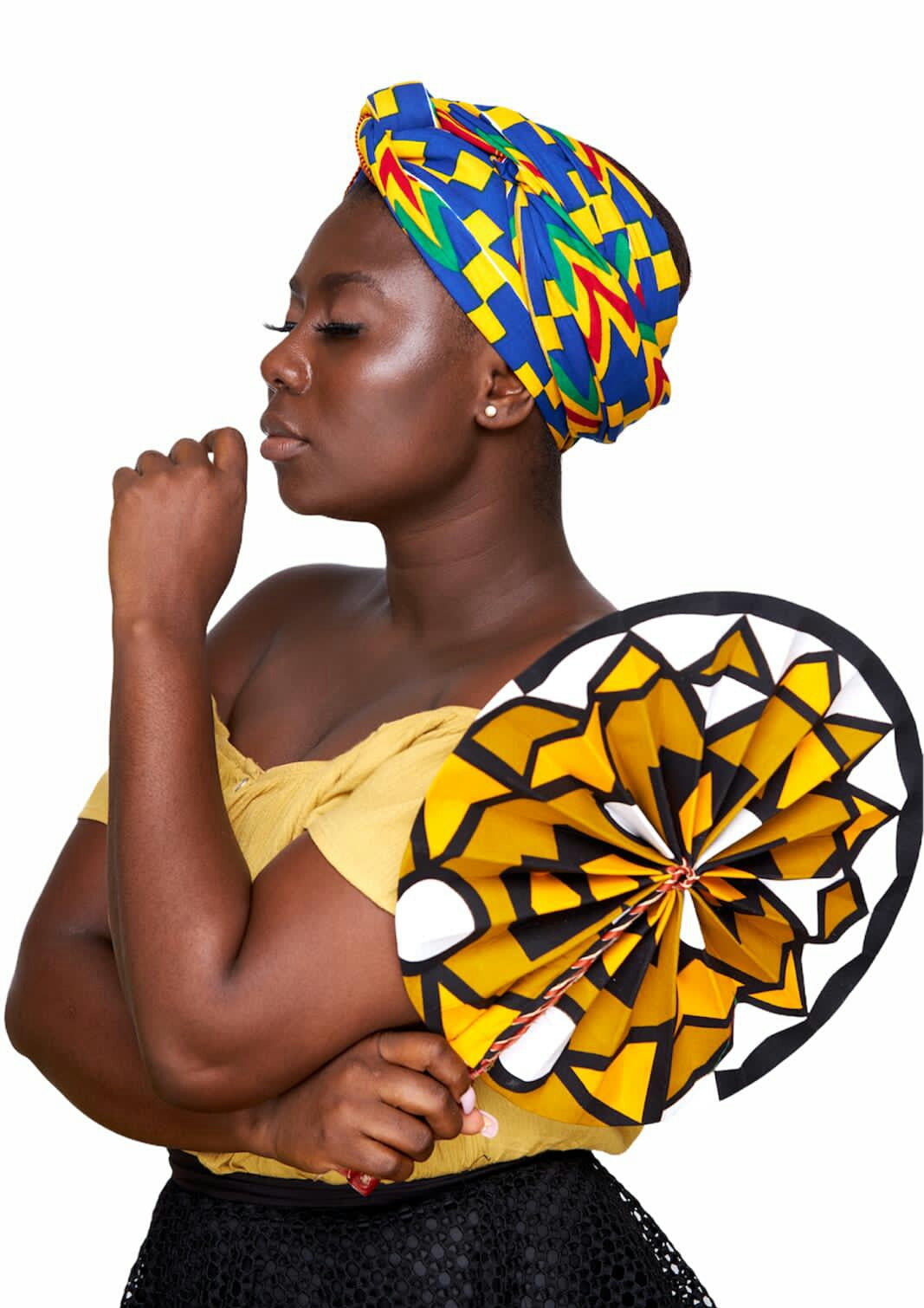 Ghanaian Kente High Quality Made,Red, Yellow,GreenAnd Blue Coloured Detachable Silklined Headwrap