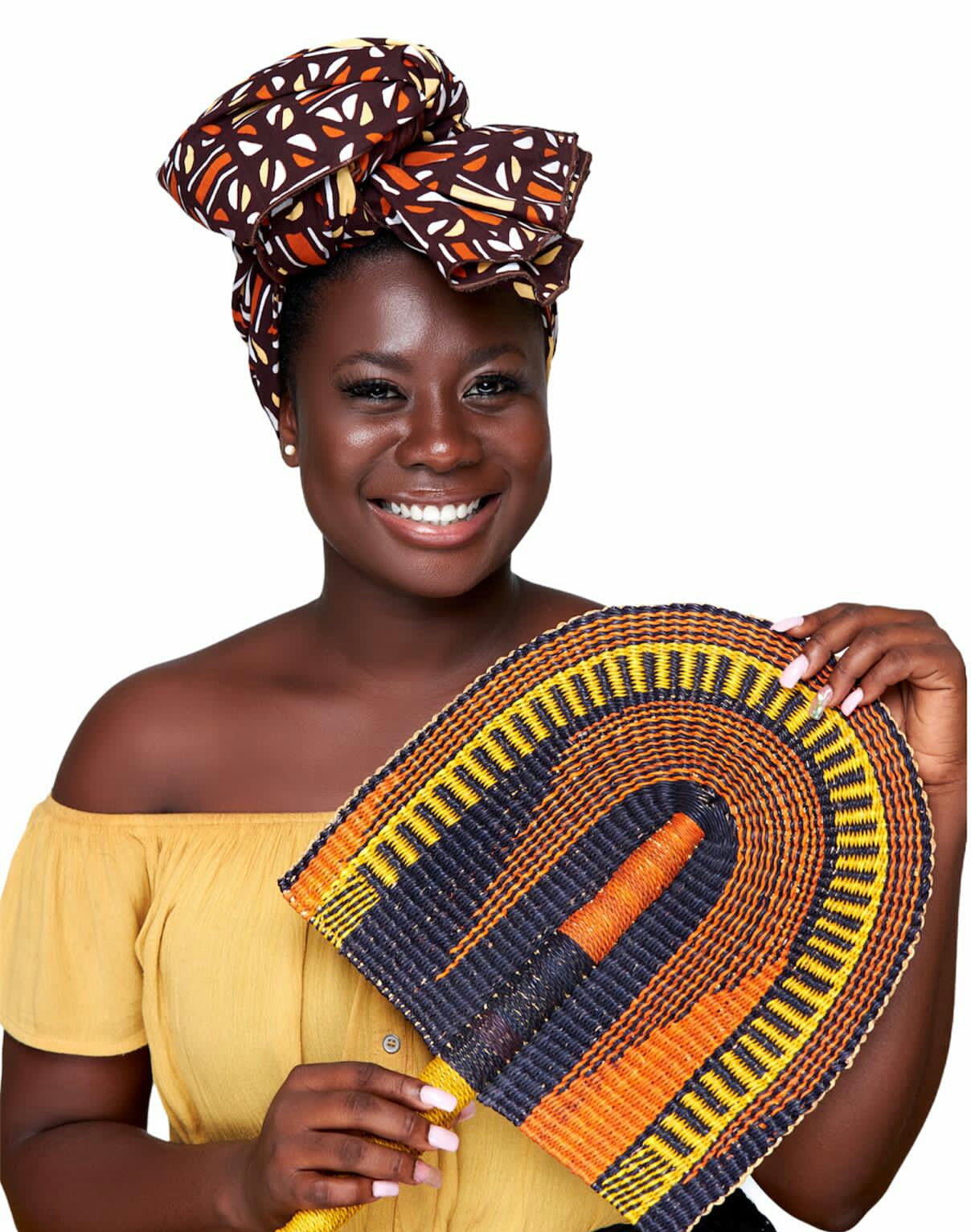 Brown, white and gold Coloured Well made Bogolan Print Detachable Silklined Headwrap
