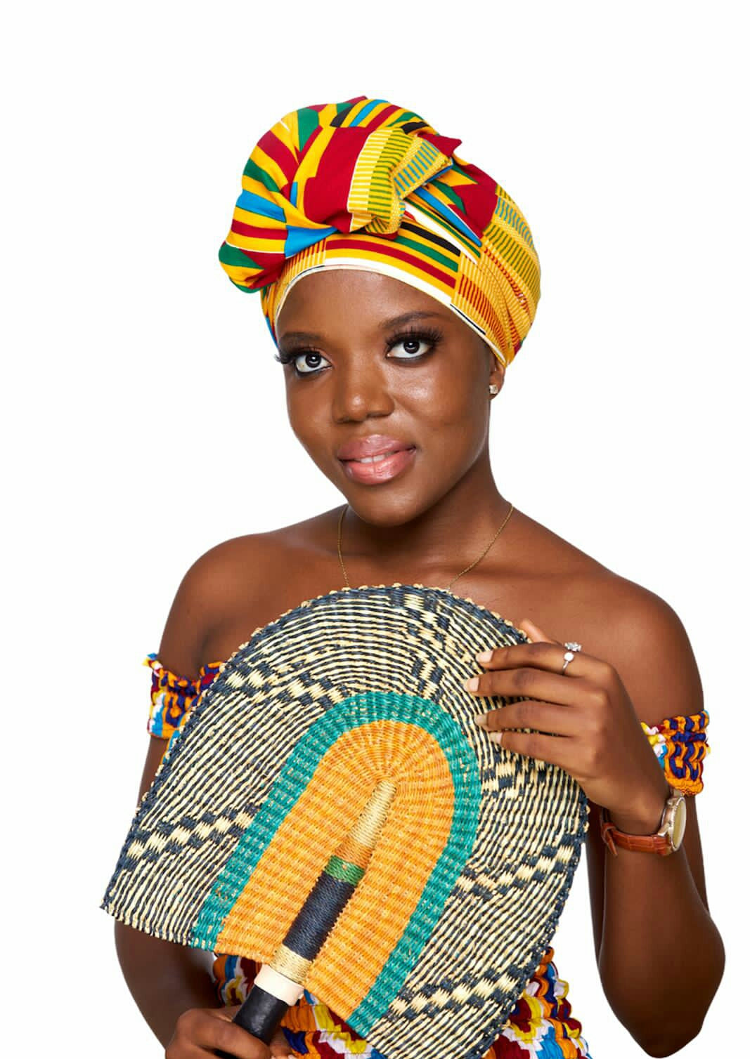 Ghanaian Kente Print, High Quality Red,White,Gold,Green,Black,Seablue Stripped Coloured Detachable Silklined Headwrap