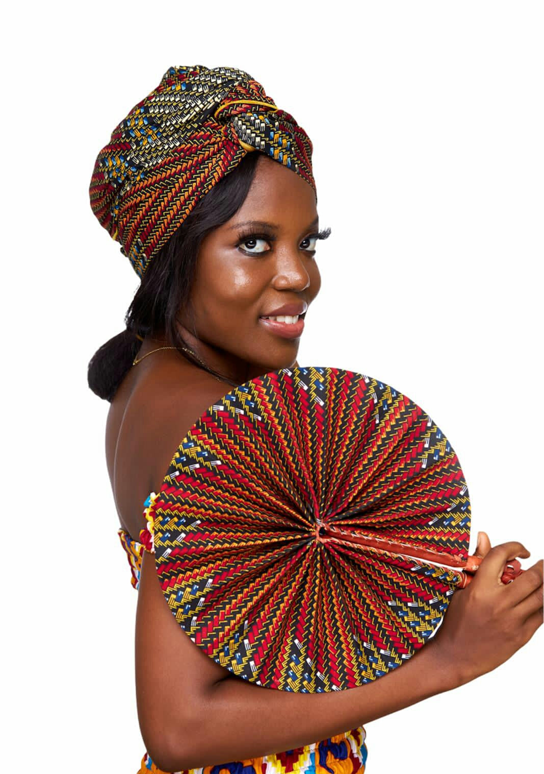 Red, Black,Gold, Blue And White Art Print Ankara Detachable Silklined Headwrap