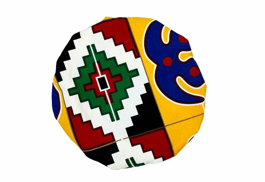 Ghanaian Kente Wax Print Made of Yellow, Red, Green,Blue, Black  and White Blended Beautiful Colours And Pattern With Adinkira Symbols, Hand Made Elastic Silklined Bonnet With Band