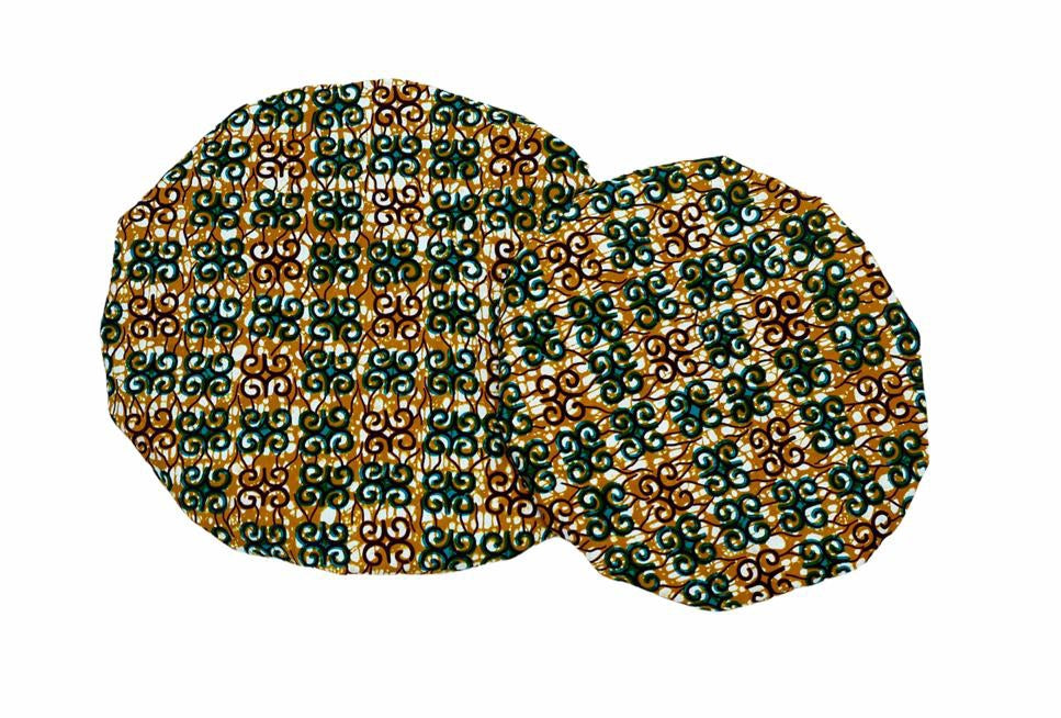 Ankara Wax Print Made of Green, Curry, Redwine And White Blend of Beautiful Colours And Pattern, Hand Made Elastic Silklined Bonnet With Band