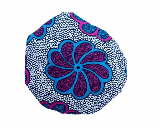 White, Blue, Purple And Pink Ankara Wax Print Lined With Blue Silk Regular Silklined Hair Bonnet