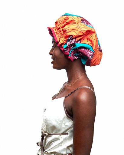 Orange, White , Wine And Green Ankara Wax Print Lined With Wine Silk Regular Hair Bonnet