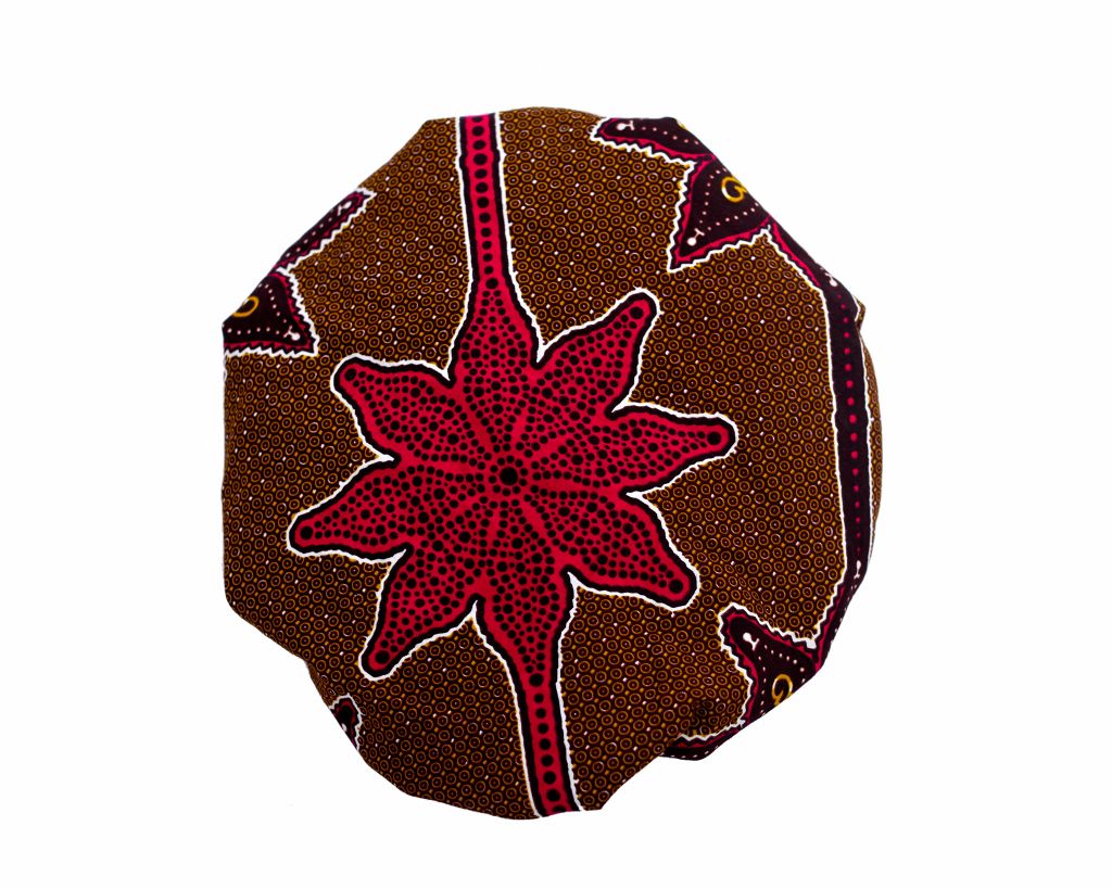 Brown ,White And Red Ankara Wax Print Regular Silklined Hair Bonnet
