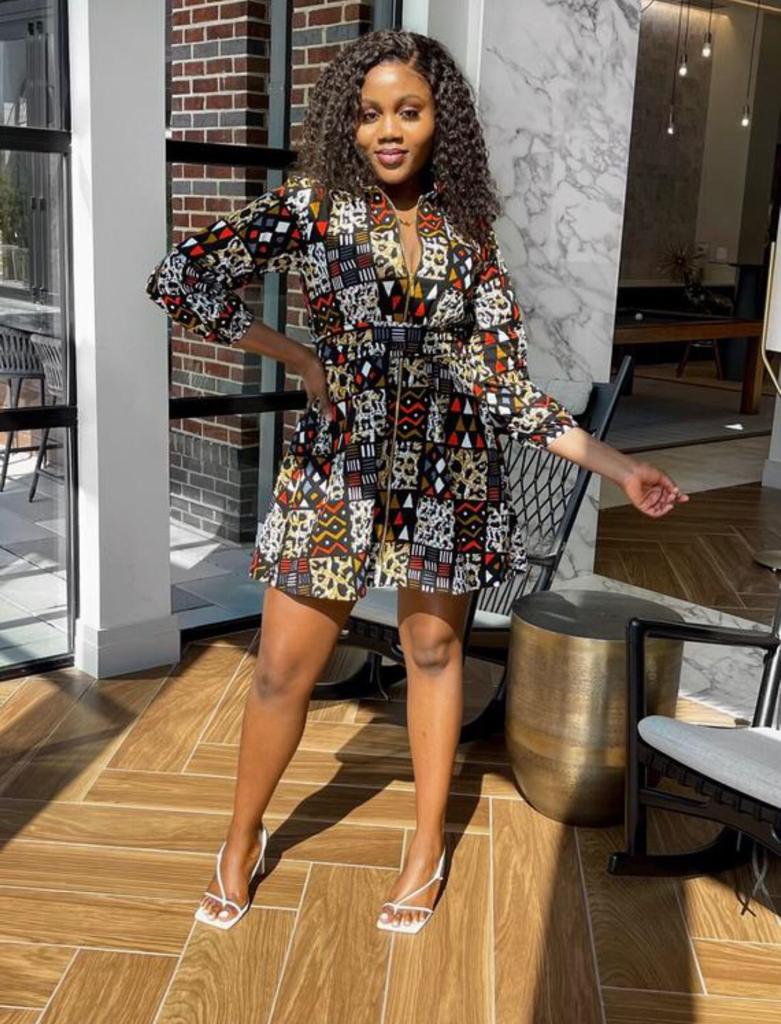 Red , Yellow, White And Black Ankara Wax Print Long Sleeve With Front Zip Mid Loose Dress