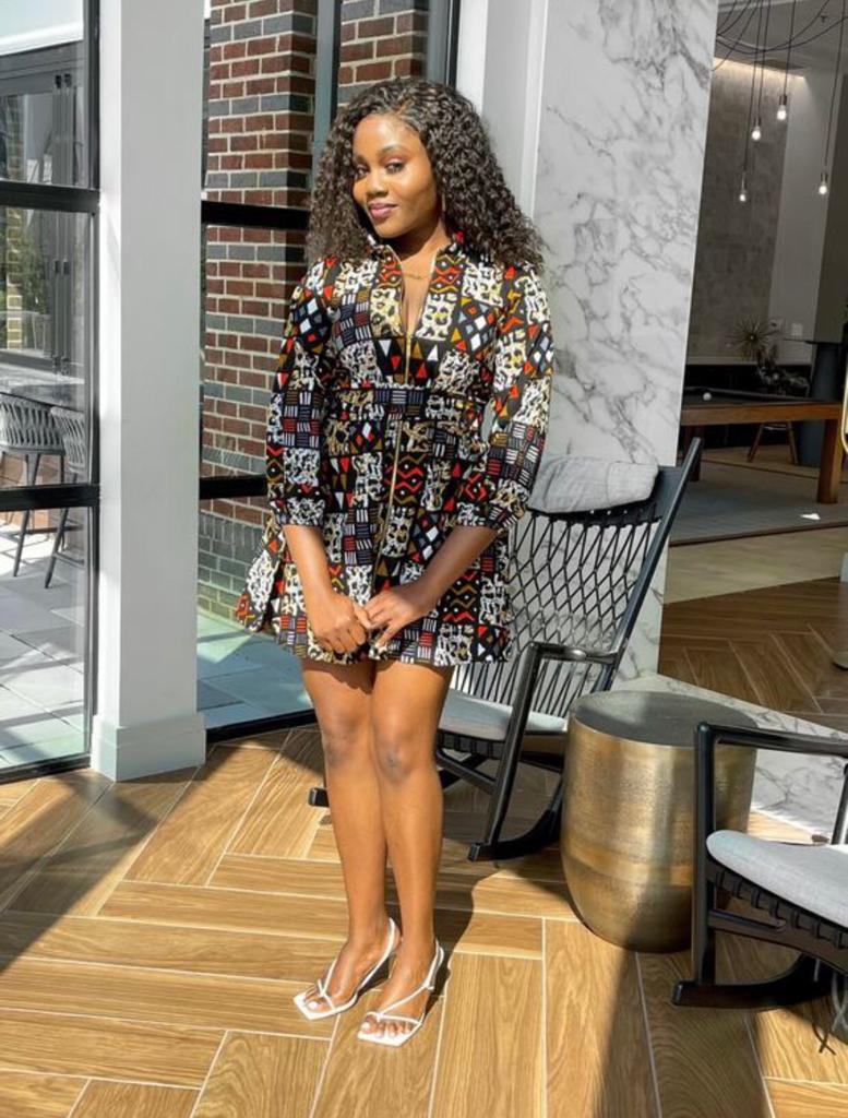 Red , Yellow, White And Black Ankara Wax Print Long Sleeve With Front Zip Mid Loose Dress