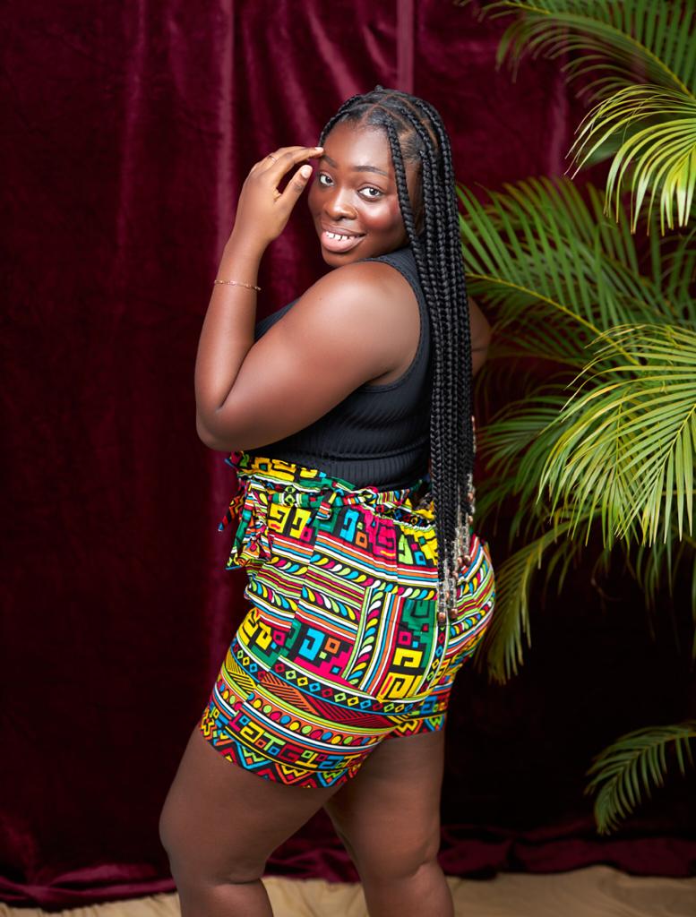 Red, Yellow, Green, Blue, Black, Pink African Bogolan Print High Waist Shorts With Back Pockets And Belt