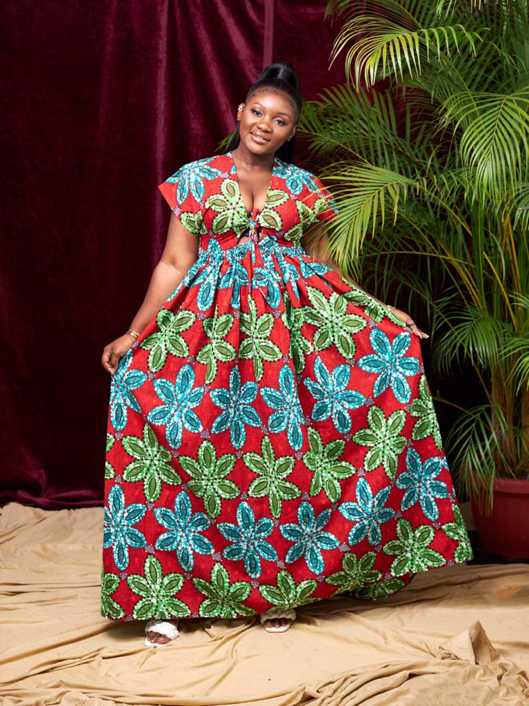 Afi African Print Maxi V Neck Loose Dress Medium Afi African Print Maxi V Neck Loose Dress Medium