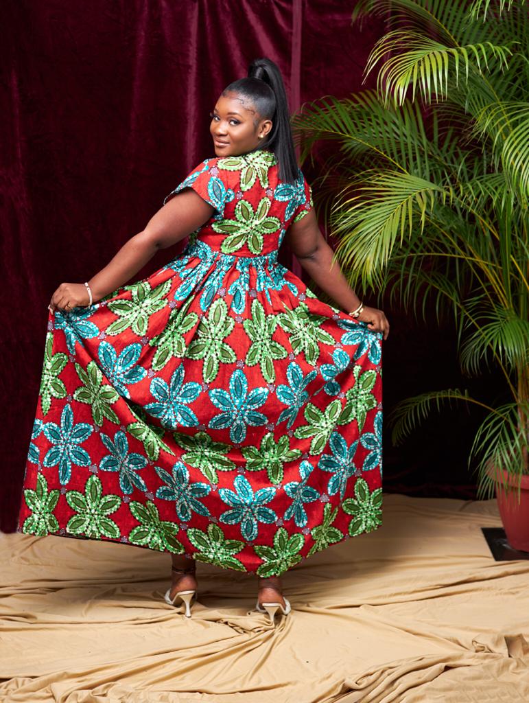 Green, Blue And Red Ankara Print Short Sleeve V Neck Maxi Loose Dress
